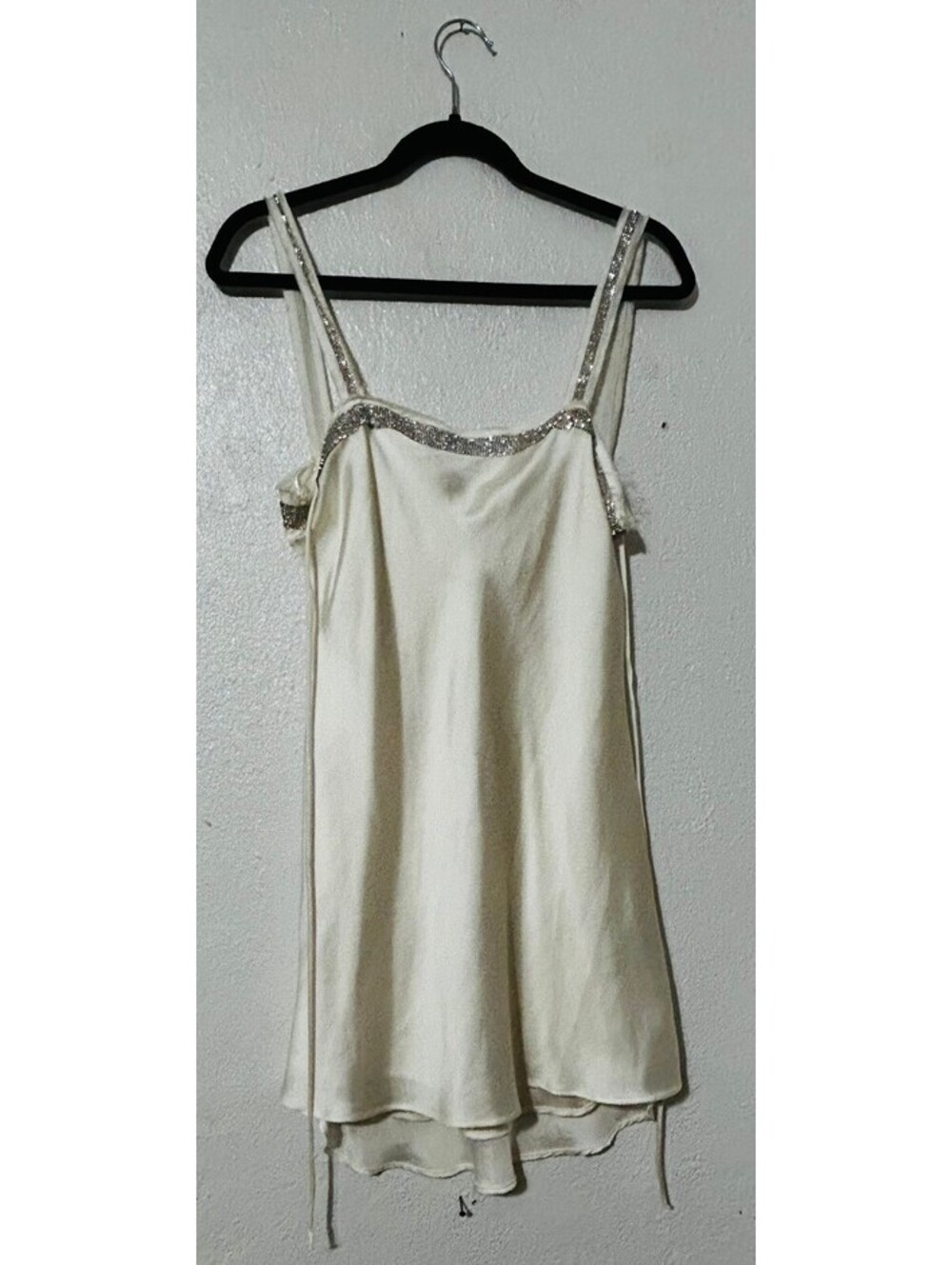 Zara White Satin Mini Slip Dress Rhinestone Strap Trim Women Medium M